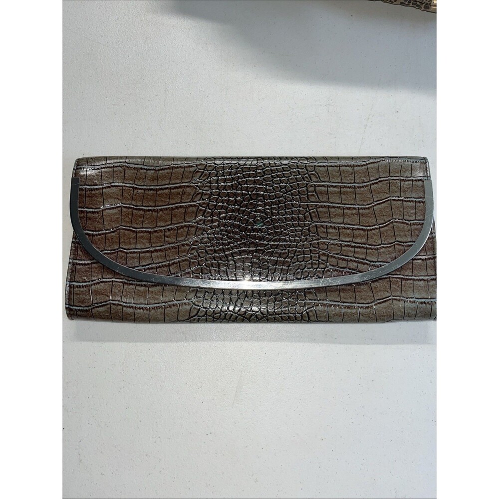 Lulu Townsend Taupe Vegan Reptile Embossed Patent Leather Clutch